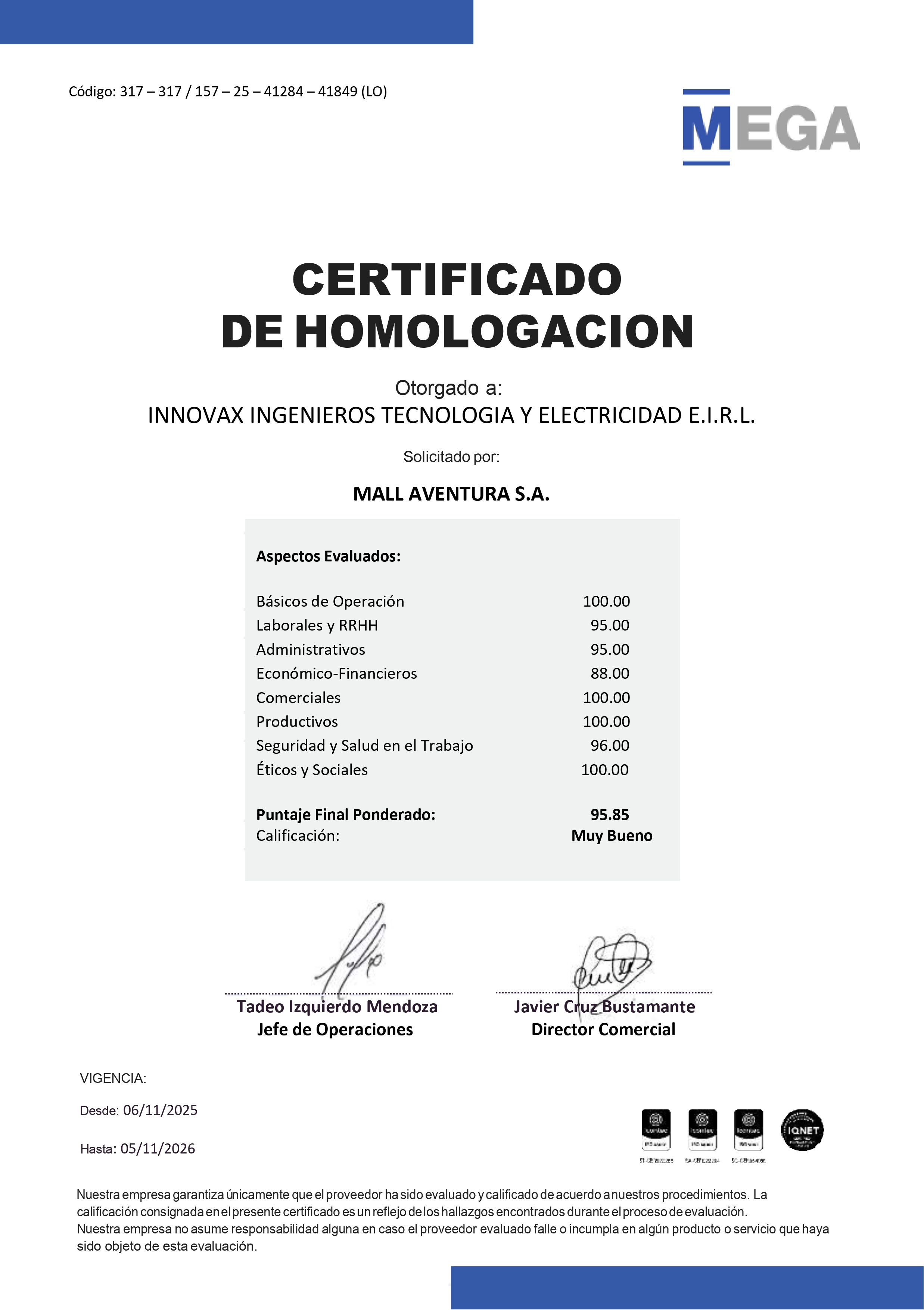 Certificado de Homologación MEGA